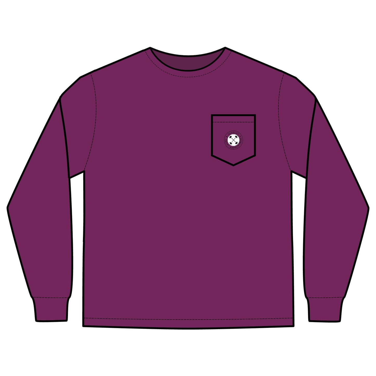SQUAT, BENCH, DEADLIFT, POWERLIFTING LONGSLEEVE TSHIRT W/POCKET