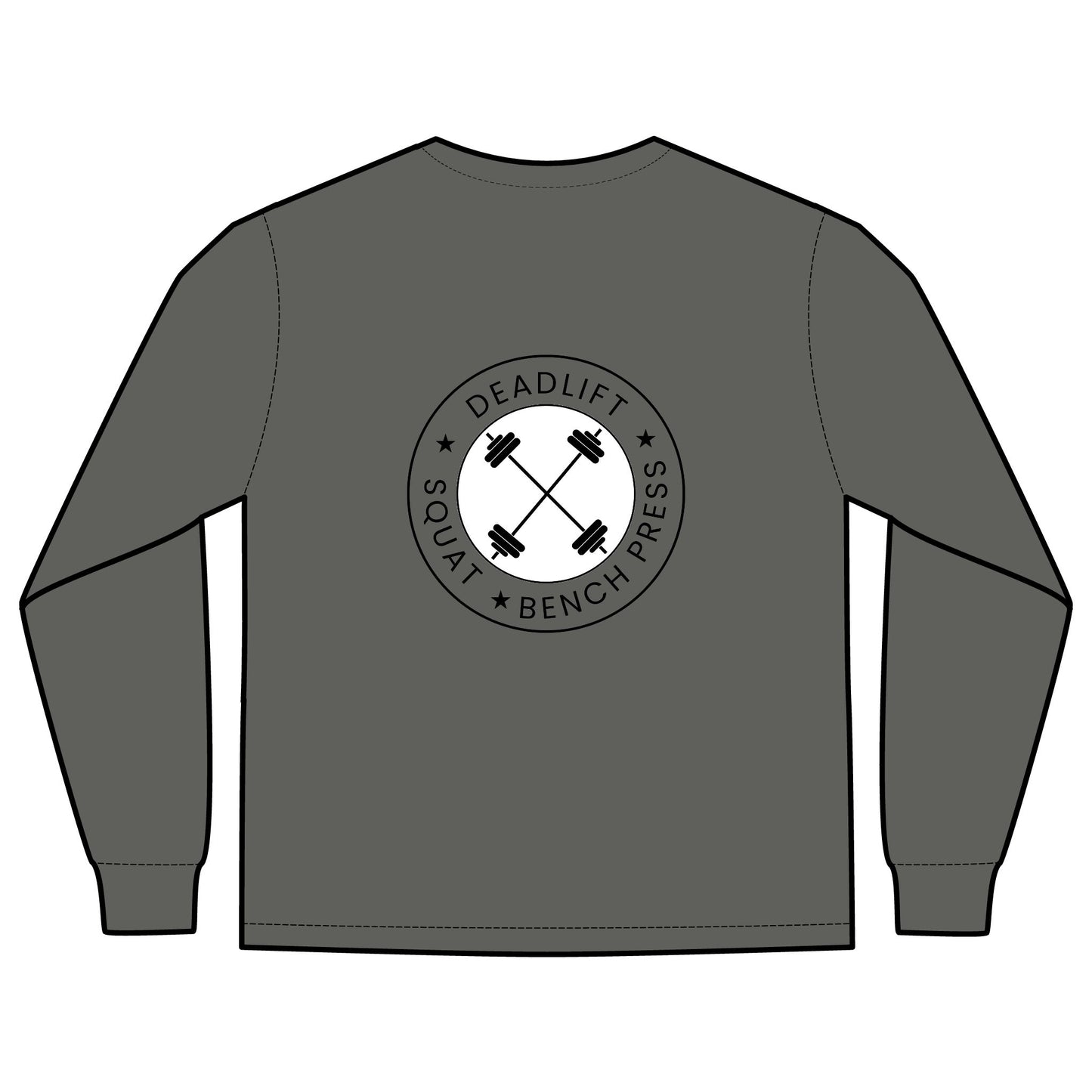 SQUAT, BENCH, DEADLIFT, POWERLIFTING LONGSLEEVE TSHIRT W/POCKET