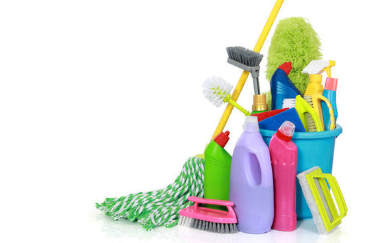 image of cleaning products and tools for housework