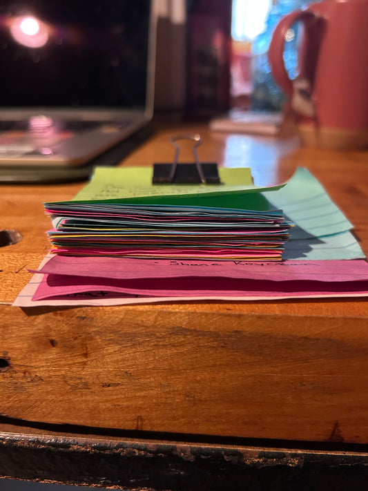 Image of years of notes stacked 