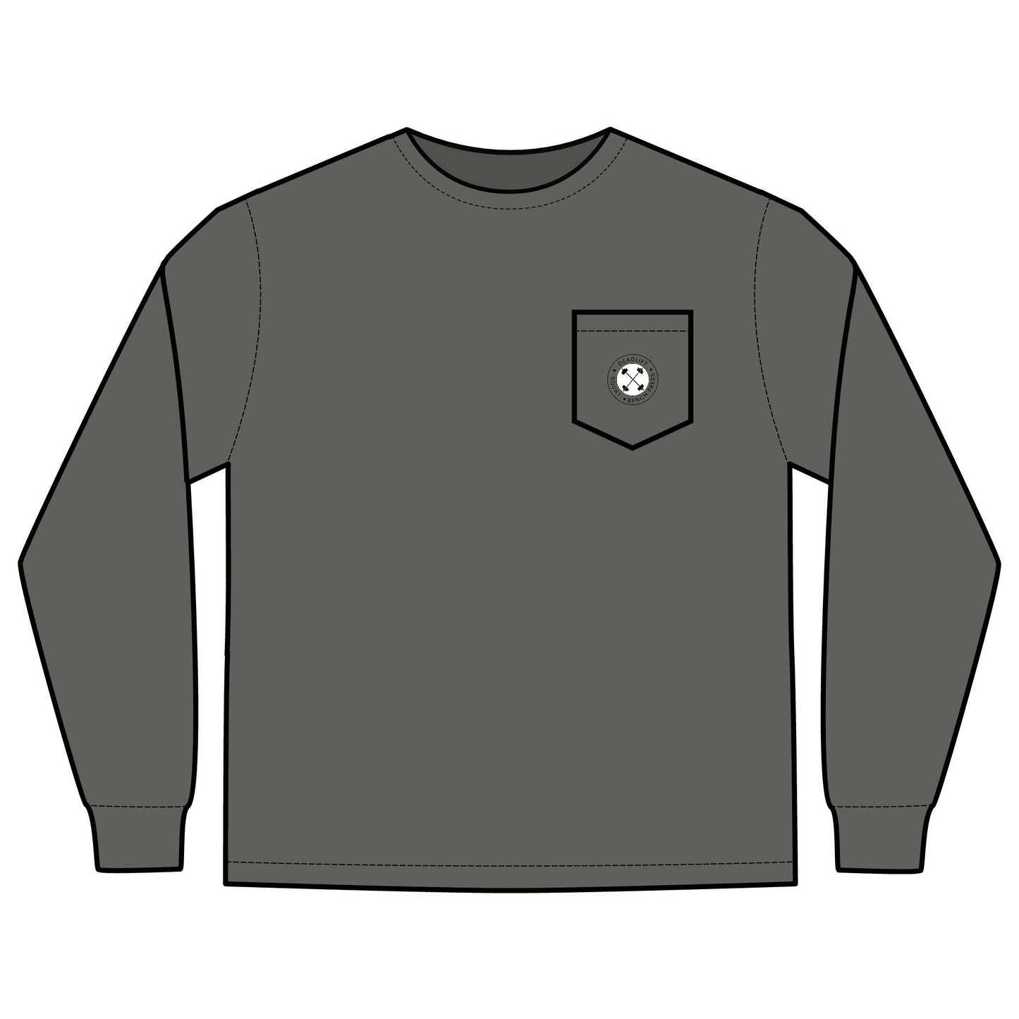 SQUAT, BENCH, DEADLIFT, POWERLIFTING LONGSLEEVE TSHIRT W/POCKET
