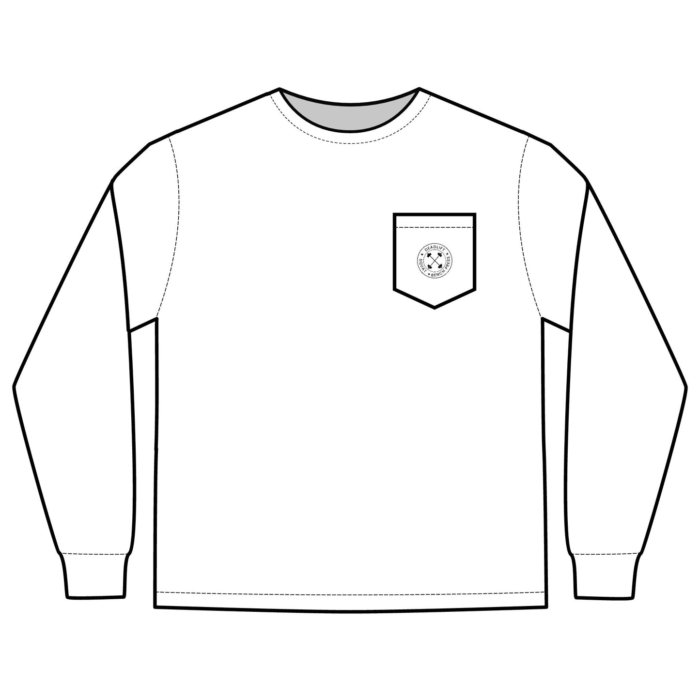 SQUAT, BENCH, DEADLIFT, POWERLIFTING LONGSLEEVE TSHIRT W/POCKET