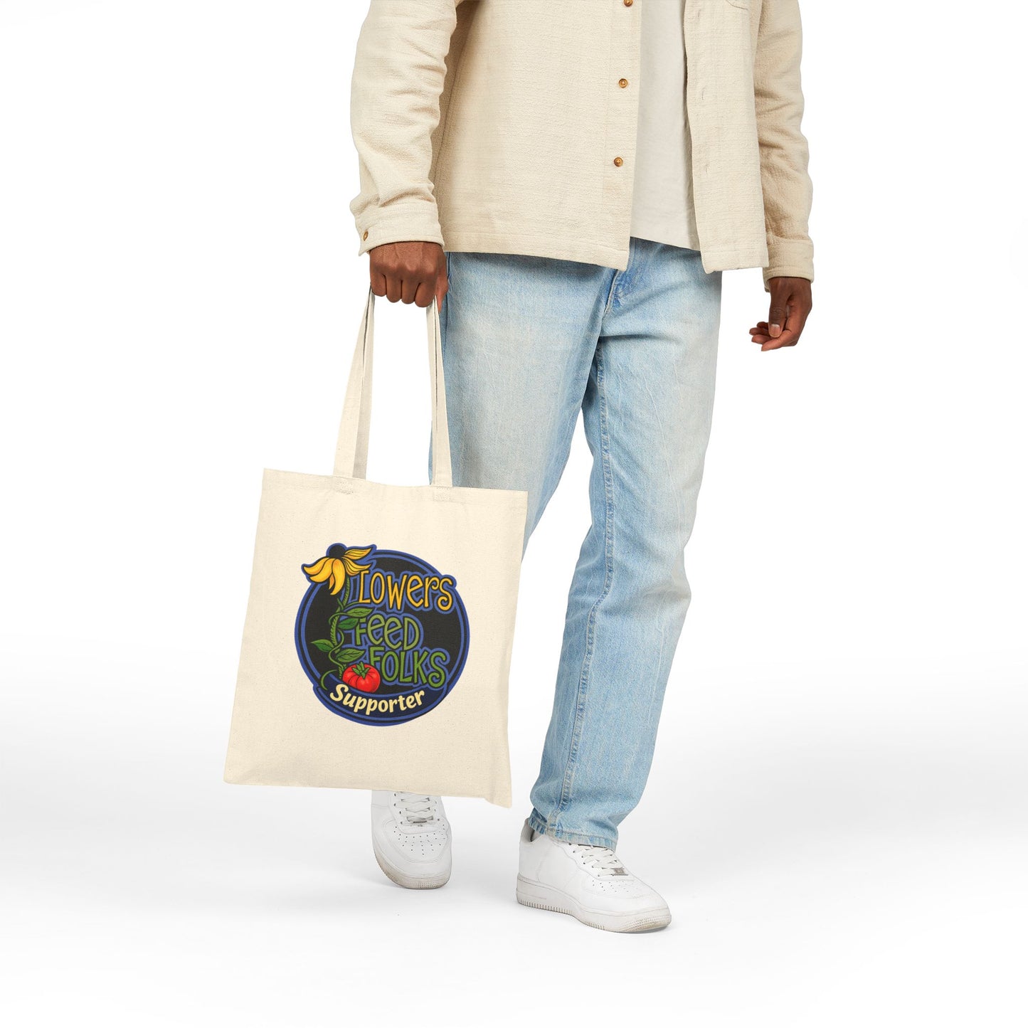 Flowers Feed Folks Reusable 100% Cotton Tote Bag