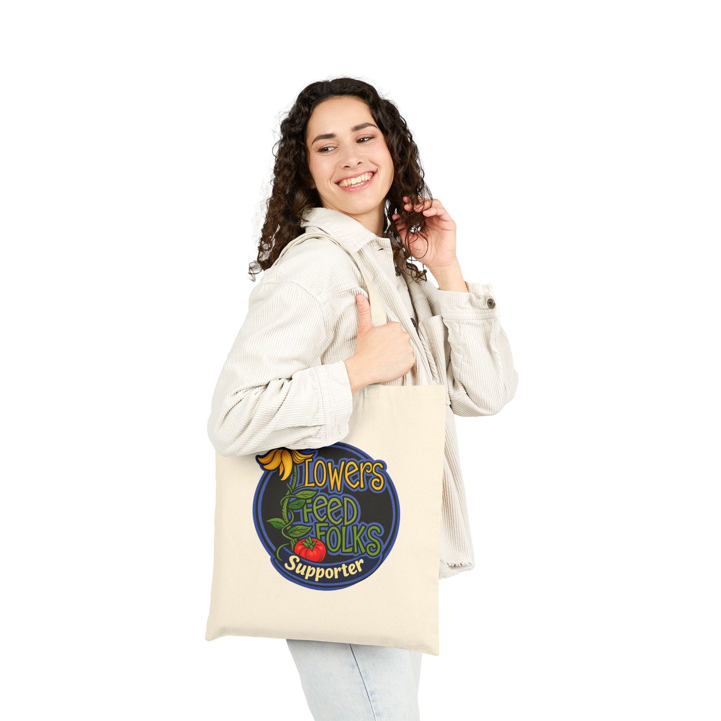 Flowers Feed Folks Reusable 100% Cotton Tote Bag
